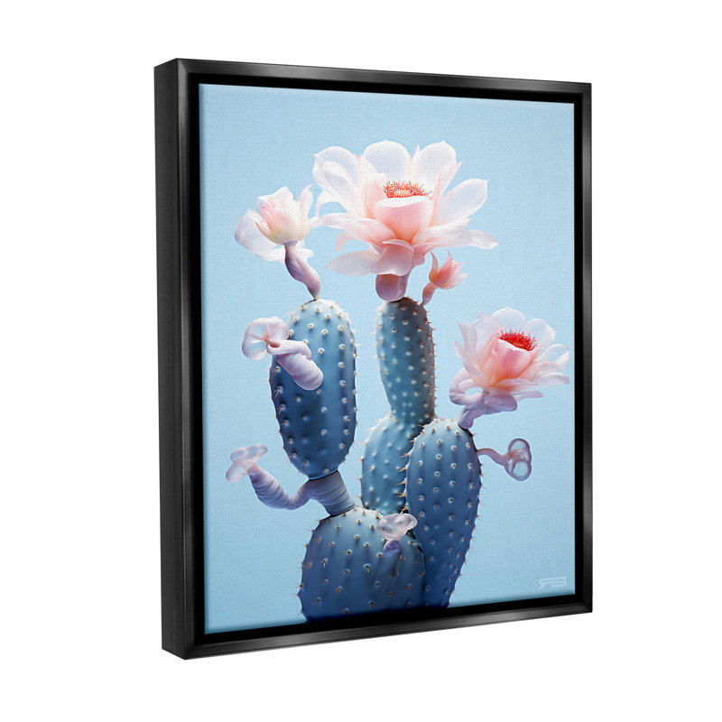 "Southwestern Pink Blooms" par RB sur toile, H 21 po x l 17 po, Cadre flottant noir de jais
