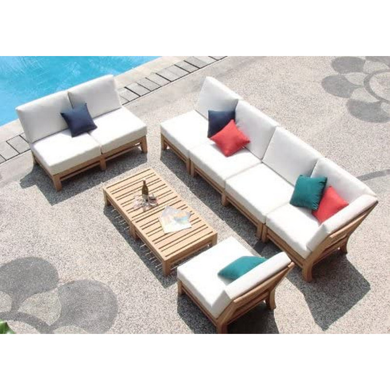 Teak 7-Piece Outdoor Sectional Set with Sunbrella Cushions