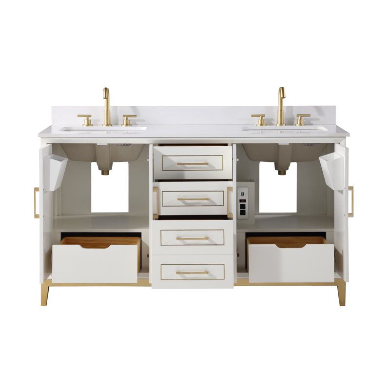 Gracie 60'' W Double Vanity, White Quartz, Satin White (Cream White)