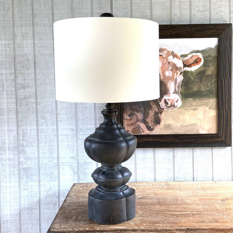 32" Distressed Resin Table Lamp With Linen Shade