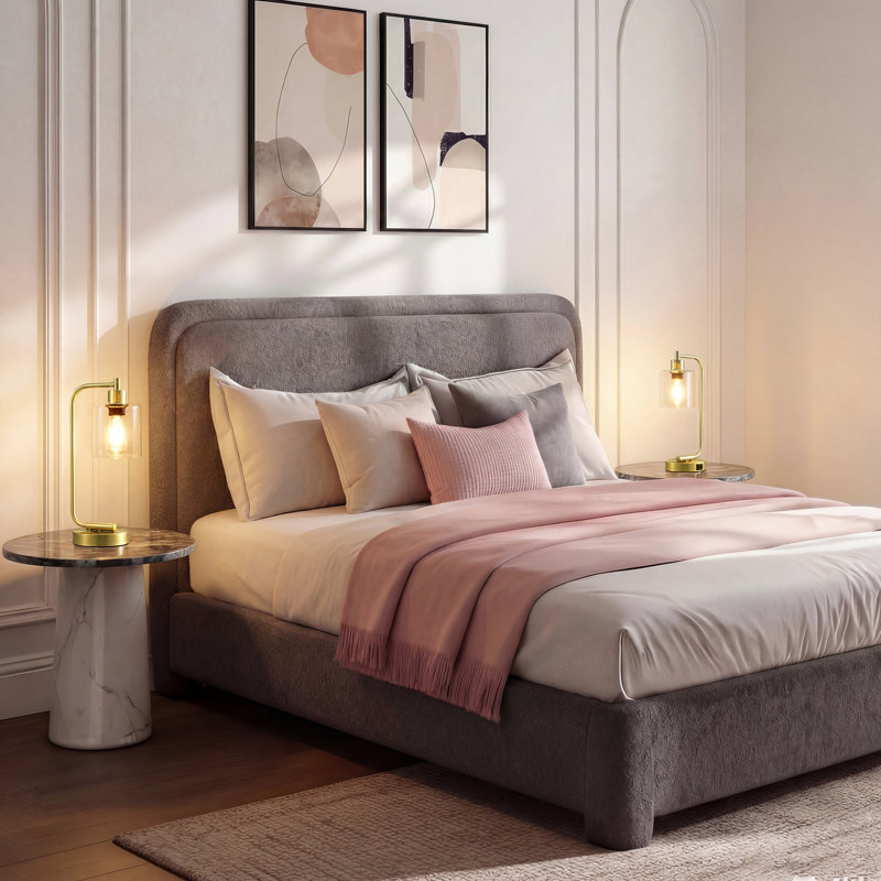 Curved Arch Design Touch Control Table Lamp with Dual USB Ports, Dimmable LED Bulb Included, Gold