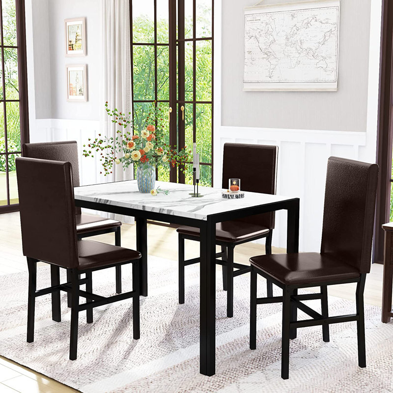 Kaedon 4 - Person Faux Marble Top Four Leg Dining Set, White