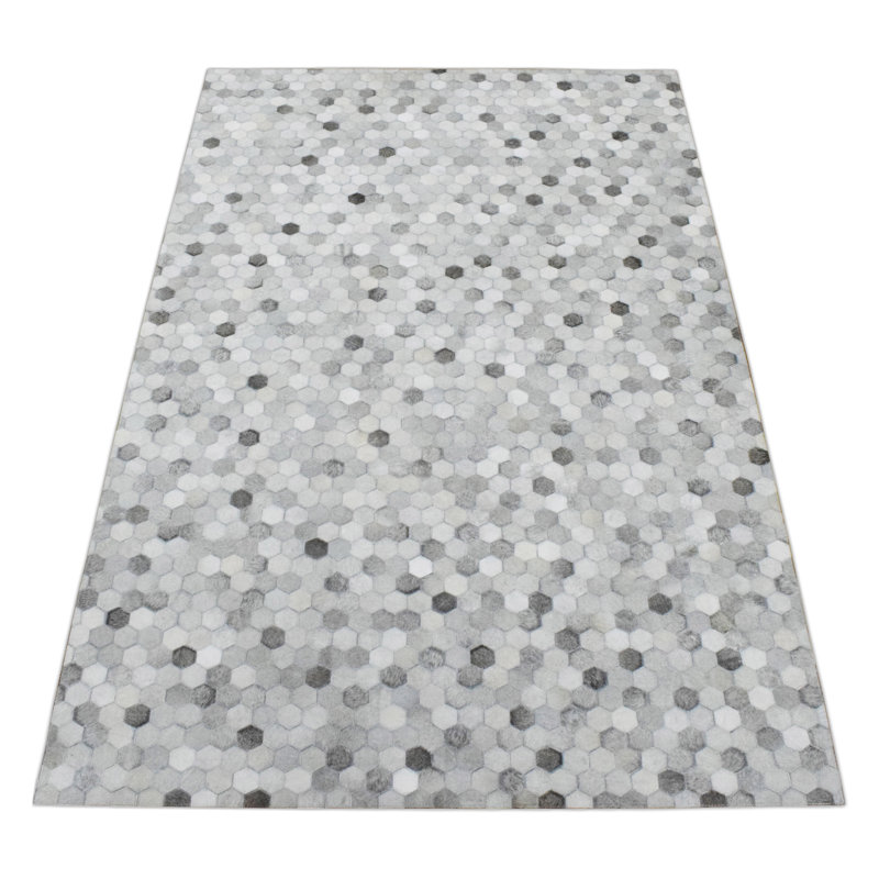 Ahlke Leather Geometric Indoor Rug, Rectangle 5' x 8'
