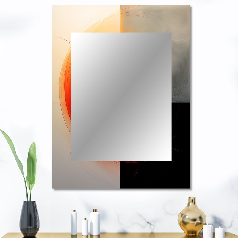 Red Moon Rising Abstract Landscape - Geometric Decorative Wall Mirror, Orange Mirror, Printed Metal Art, 40" x 30"