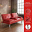 67-Inch Red Leather Multi-Functional Sofa Bed with Coffee Table – Perfect for Small Spaces, Office, or Living Room-1789231726
