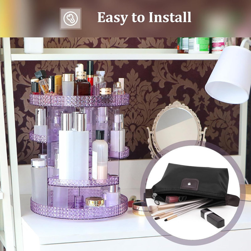 Organisateur de maquillage rotatif à 360 degrés avec couches réglables, rangement pour cosmétiques de grande capacité pour tous les produits de beauté et accessoires