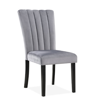 Élégantes chaises de salle à manger 2 pièces avec revêtement en velours, gris noir, dossier, fabrication en bois pour le progrès chaises contemporaines rembourrées, gris / noir, bois de canal