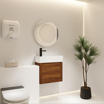 Meuble-lavabo mural avec lavabo en céramique et porte simple à fermeture en douceur