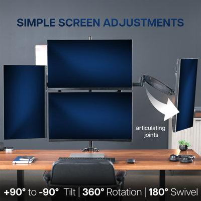 VIVO Black Quad Monitor Mount, 2 Pneumatic Arms + 2 Fixed, 4 Screens up to 32"