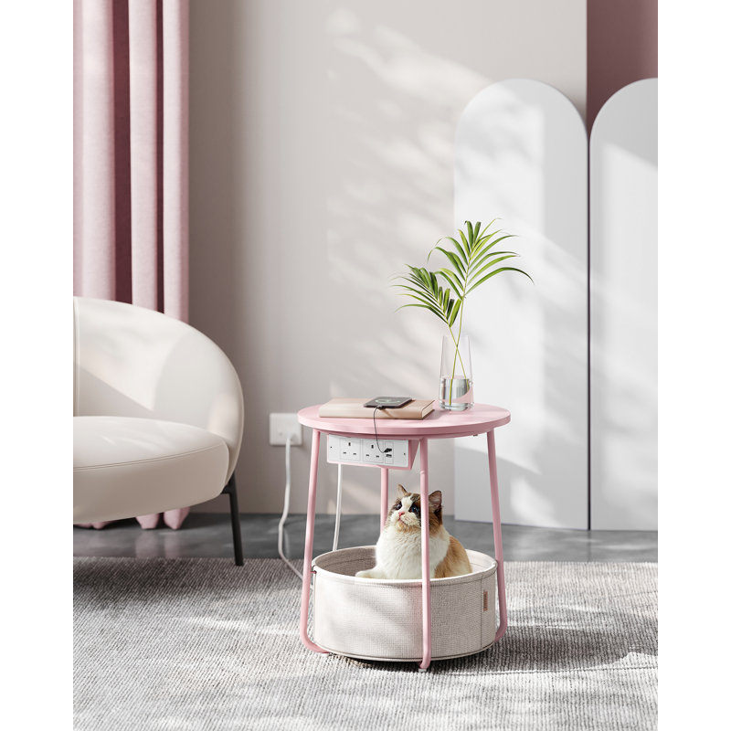 End Table with Built-In Outlets, Pink