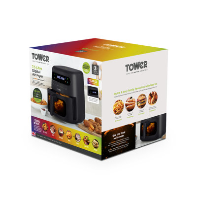 Tower, T17123, Vortx Vizion 7.5L Air Fryer with Colour Digital Display, Digital Control Panel & 7 One-Touch Pre-sets, 1900W, Black