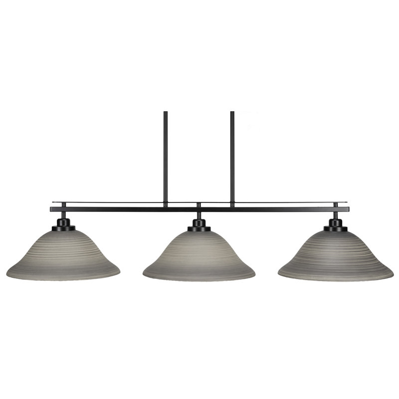 Luminaire pour îlot de cuisine 3 lumières Odyssey au fini noir mat avec verre en lin de 12 po, Gris, Noir mat