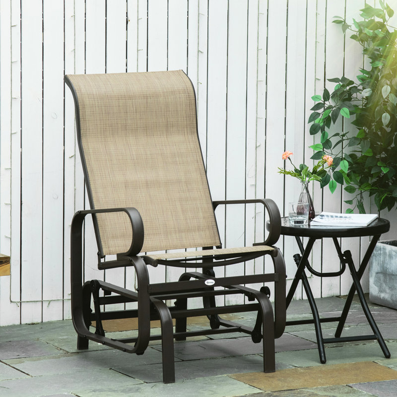 Tan Backyard Glider Chair. Smooth Rocking, Lightweight. 28" High With Neck Support. Breathable Mesh Fabric, Water . Strong, Supports 352 Lbs. Patio Outdoor & Ergonomic Mesh, Frame, For