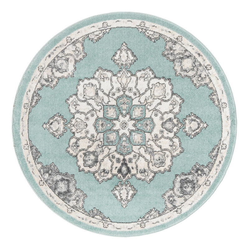 Tapis oriental oriental turquoise, Rond 5 pi