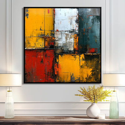 Cubiste, tranquillité, jaune, rouge, bleu, abstrait, art mural