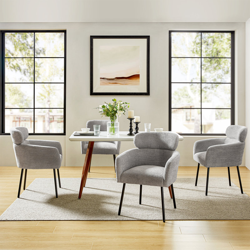 Turgeon Boucle Dining Chair with Adjustment Feet, 4, Gray