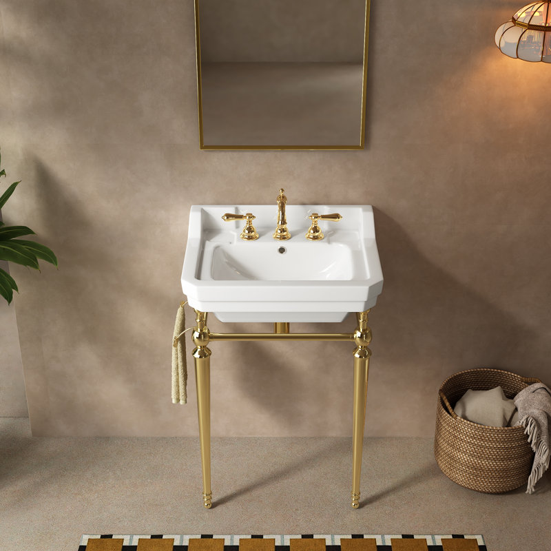 Lavabo console avec pieds en acier inoxydable Corbin, Blanc, 23", Gold
