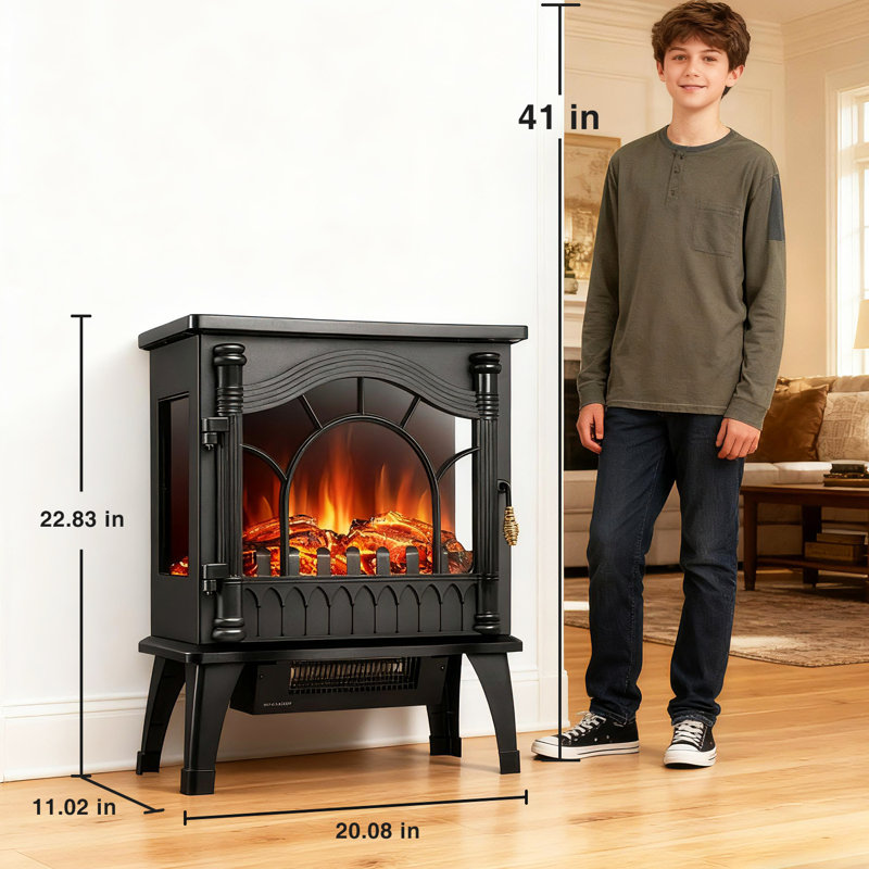  20" Electric Fireplace Stove - 180° 3-Sided Realistic Flames, 1000W/1500W Infrared Heater