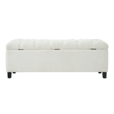 Banc ottoman avec rangement, surface en polyuréthane, pieds en bois d'hévéa, capacité de charge de 136 kg