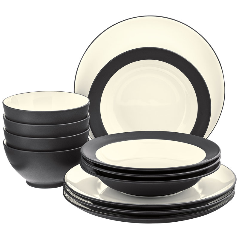 Noritake Colorwave 12-Piece Coupe Dinnerware Set, Service for 4, Graphite