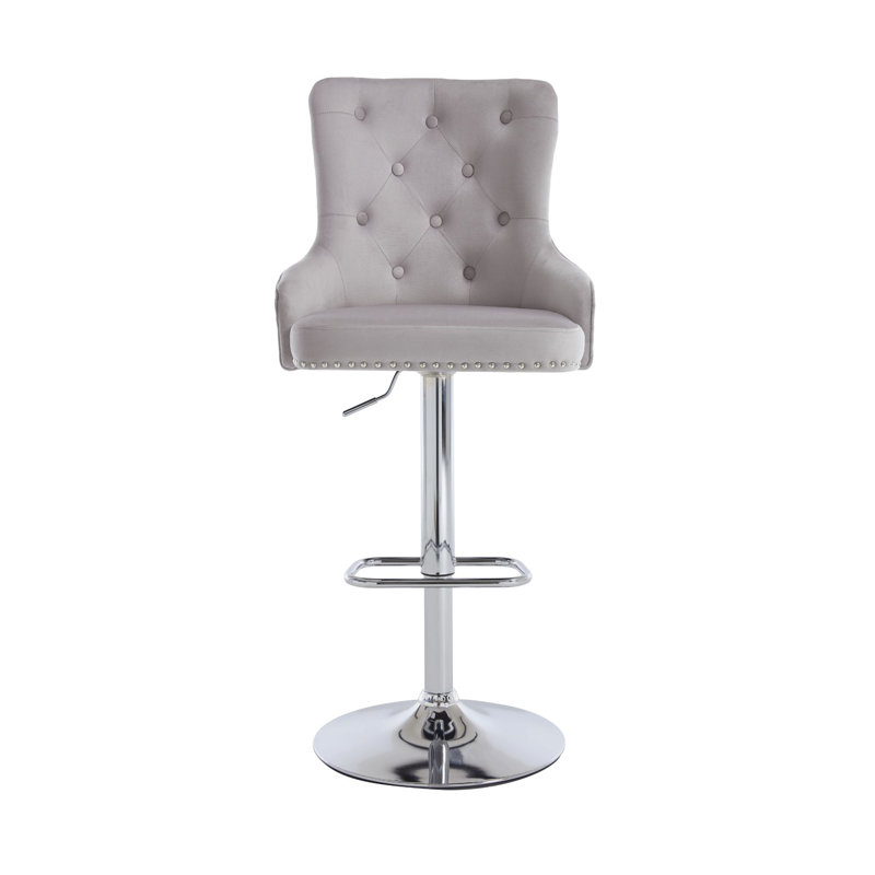 Set of 4 Swivel Adjustable Height Bar Stool With Chorme Base, Gray