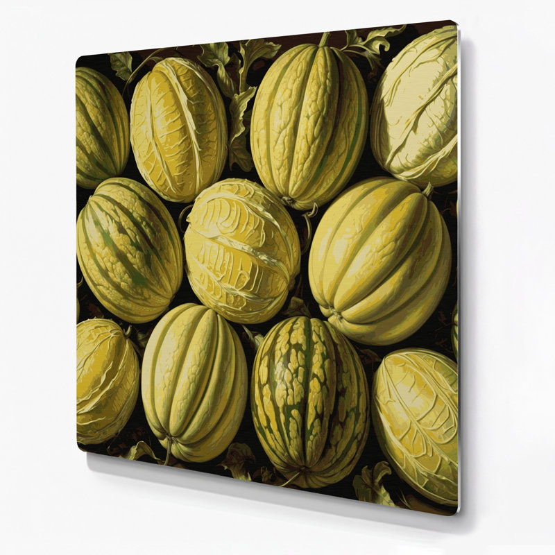 Art mural en métal fruits brun melon, H 12 po x l 12 po