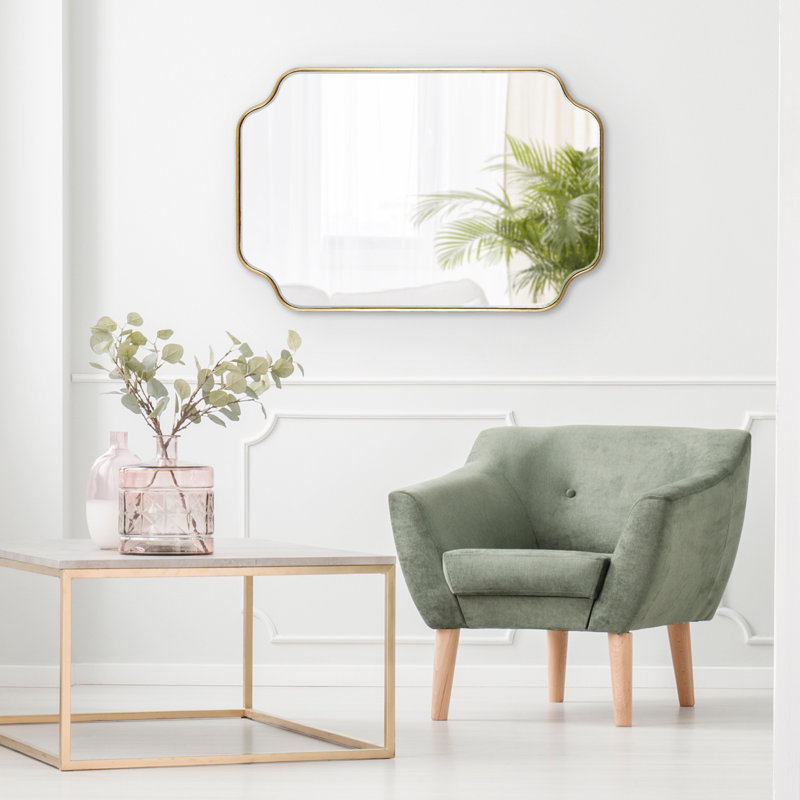 Aransa Scalloped Rectangle Wall Mirror, 24" x 18", Gold