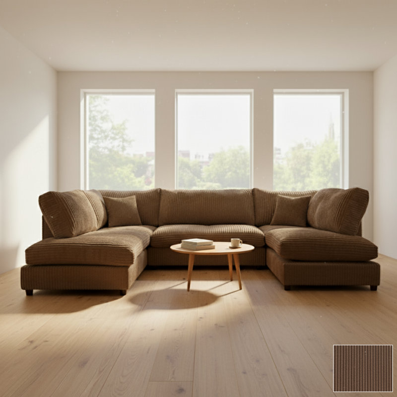 5 Seater Corduroy Corner Sofa , Brown