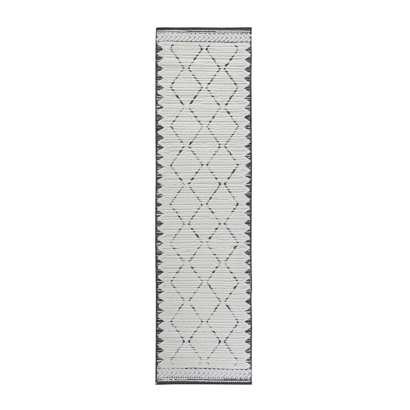 Step Collection High-Low Trellis Cream/Anthracite Indoor Runner Rug, 2'2''X8', Modern, Contemporary, Geometric, Bohemian, Bedroom, Kitchen, Living Room, Hallway, Non Shedding Carpet