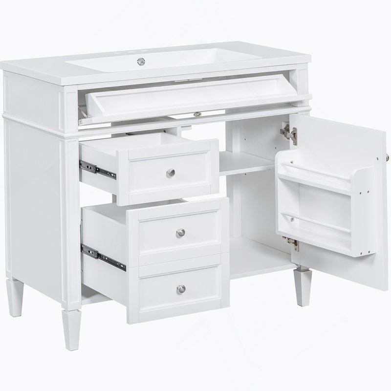Meuble-lavabo de salle de bain avec lavabo, armoire de rangement de salle de bain avec tiroir basculant, lavabo simple, Blanc