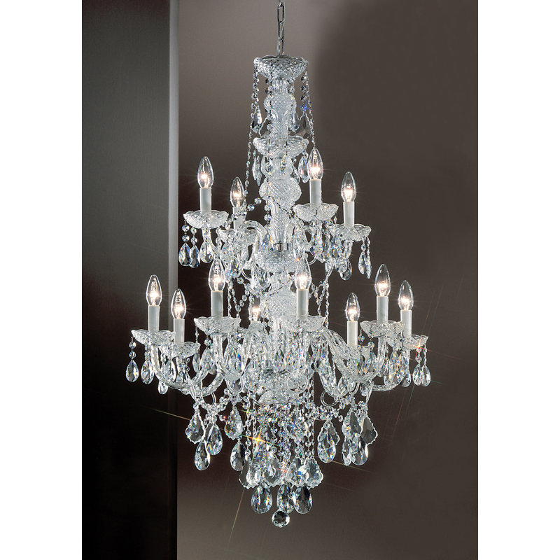 Style bougie classique/traditionnel 12 lumières lustre Greig, Chrome, Crystalique