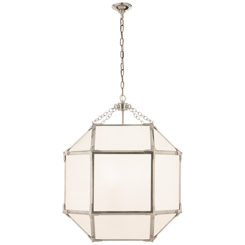 Suzanne Kasler Morris Small Lantern, Polished Nickel, Tan, 26" H x 18.5" W x 18.5" D