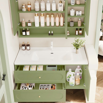 Meuble-lavabo moderne et minimaliste avec lavabo intégré en céramique et armoire à pharmacie intelligente