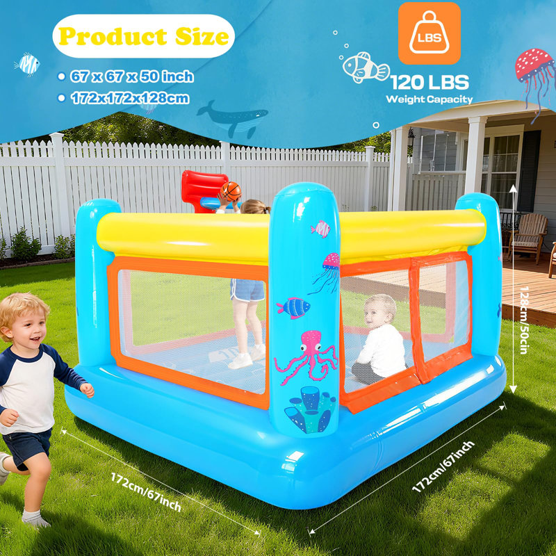 Inflatable Bounce House For Kids Jumping House With Basketball Hoop, Game Map
