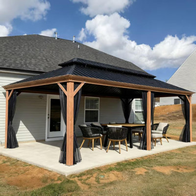 Purple Leaf 14' X 20’double Roof Aluminium Patio Gazebo For Lawn And Garden With Curtains And Netting