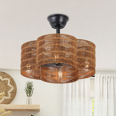 19.7" Scalloped Rattan Ceiling Fan with Remote and Light