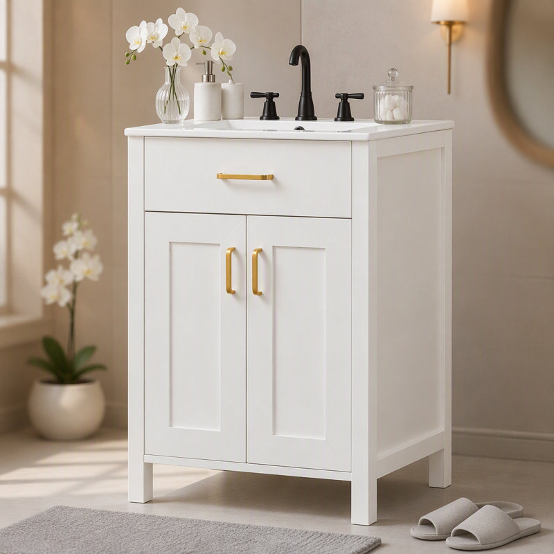 Ensemble de meuble-lavabo 24 po avec lavabo en céramique, meuble-lavabo peu encombrant - l 24 po x P 18 po x H 34 po, 2 portes à fermeture en douceur