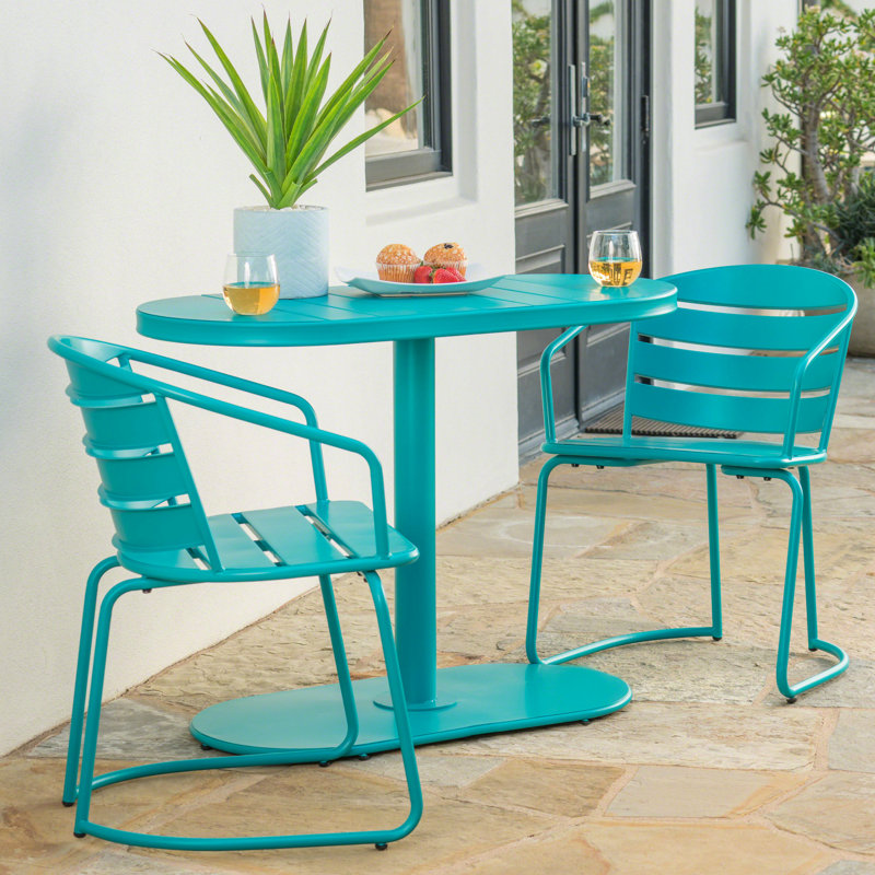 Table et chaise de bistro d'extérieur - Fer, bleu sarcelle, pour patio