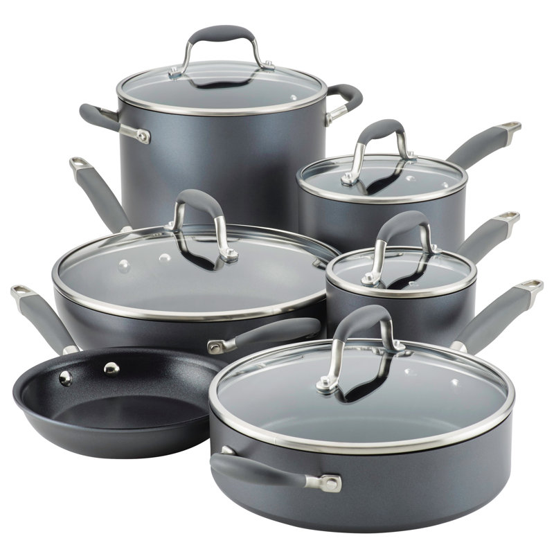 Anolon Advanced Home Hard Anodized Nonstick Cookware Set, 11 Piece, Gray
