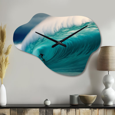Hawaiian Waves Surf Dream I - Hawaii Cloud Metal Clock, Teal Asymmetrical Wall Clock Print