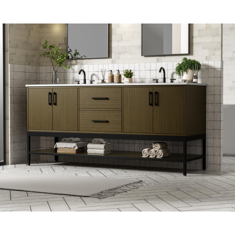 Meuble-lavabo double 72 po, Brun châtaigne