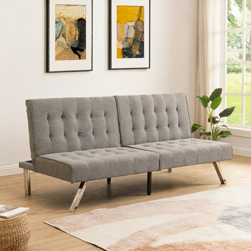 Wood Frame, Stainless Leg, Futon, Sofa Bed Grey, Gray