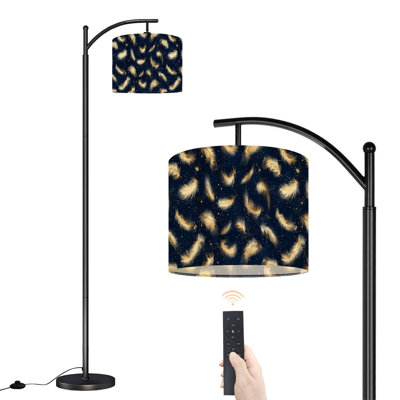 Lampe sur pied à arc avec abat-jour réglable plume dorée bleu foncé étoilé élégant sans soudure lampe sur pied 3 températures de couleur à intensité variable haute lampe sur pied avec interrupteur au pied pour la chambre à coucher