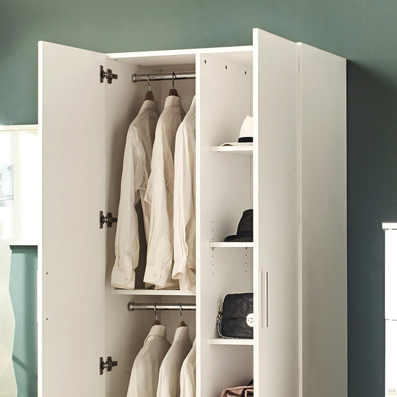 Armoire en bois avec barres suspendues et cinq tablettes