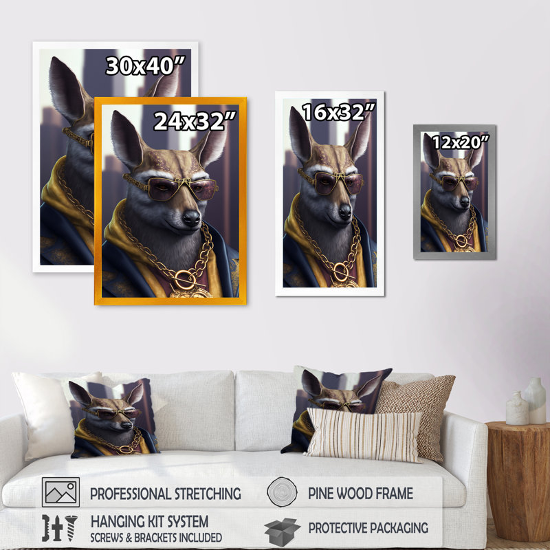 «Kangaroo Gangster in NYC», impression sur toile, Impression dorée sur toile encadrée, H 40 po x l 30 po x P 1,5 po