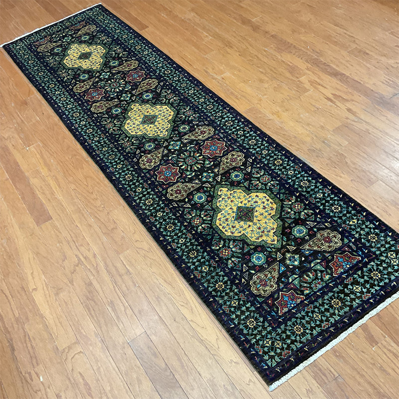 Tapis de couloir unique en laine noué à la main 2 pi 8 po x 10 pi 1 po nouvel âge Ardoyd