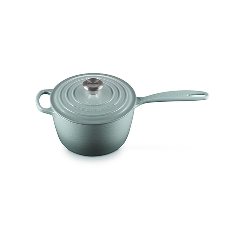 Le Creuset Enameled Cast Iron Saucepan with Lid, Sea Salt, 1.75 qt.