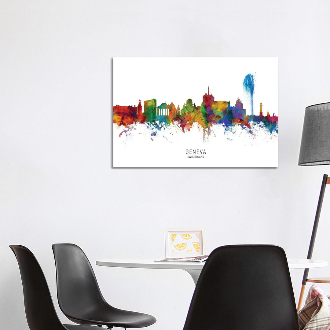Geneva Switzerland Skyline by Michael Tompsett - Wrapped Canvas Painting
