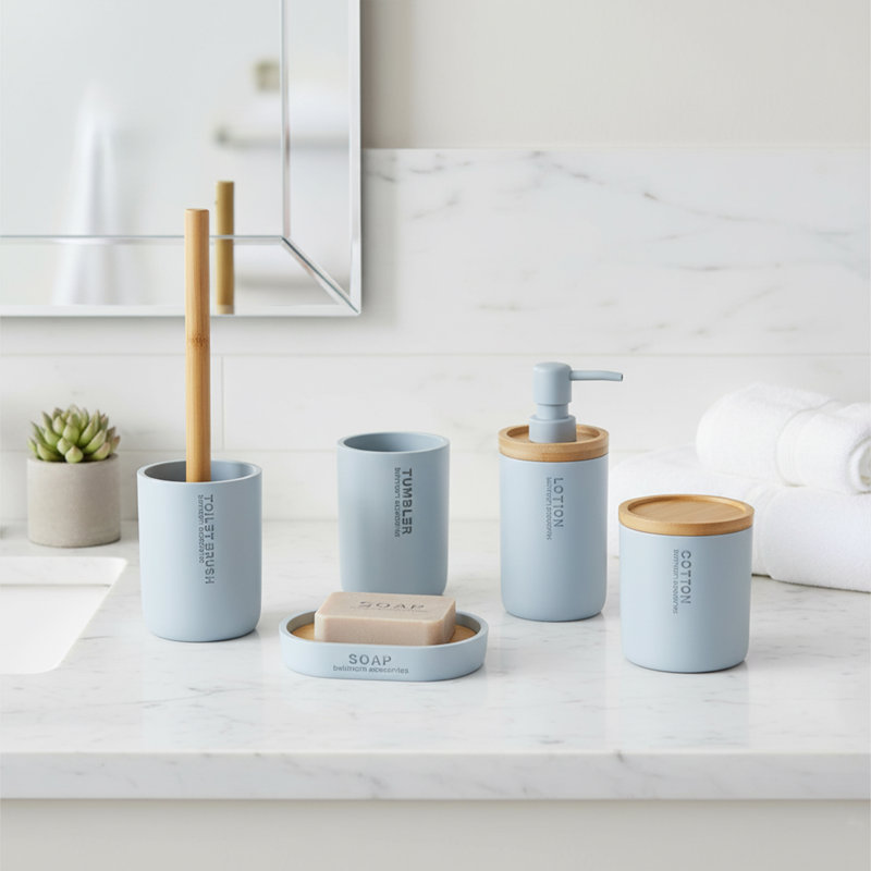Ensemble d'accessoires de salle de bain Willis, 5 pièces, Bleu clair