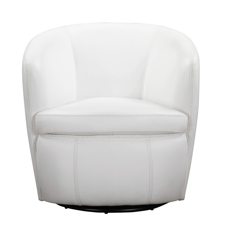 Brooksley Top Grain Genuine Italian Leather Swivel Barrel Chair (Set of 2), Snow